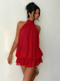Sexy Backless Solid Color Mini Dress GYWO-55056