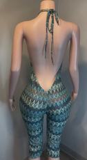 Print Halterneck Backless Slim Seventh Jumpsuit YMEF-59055
