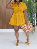 Short Sleeve Loose Solid Color Shirt Dress AIL-346