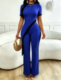 Contrast Color Irregular Top Pants 2 Piece Set QYMF-M604
