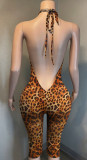 Print Halterneck Backless Slim Seventh Jumpsuit YMEF-59055