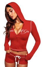 Letter Print Zipper Hooded Tops Two Piece Short Set YWXS-K26L2128-K26L2473