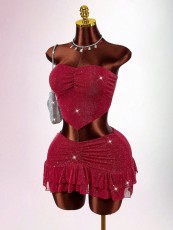 Sexy Wrap Chest Top Ruffles Skirt 2 Piece Set GXIY-K25L1868