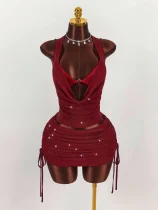 Sexy Backless Halterneck Top Bikini Skirt Three Piece Set GXIY-K25L1928