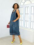 Plus Size Loose Sleeveless Hooded Denim Dress GYLN-7162
