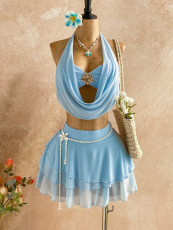 Solid Color Halterneck Vest Tops Skirt Suit(Without Chain) GXIY-K26L2228