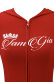 Letter Print Zipper Hooded Tops Two Piece Short Set YWXS-K26L2128-K26L2473
