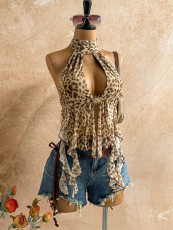 Leopard Print Backless Mesh Irregular Tank Top GXIY-K26L2307