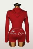 Letter Print Zipper Hooded Tops Two Piece Short Set YWXS-K26L2128-K26L2473