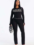 VIP1 Letter Print Zipper Hooded Coats Pants Suit  YWXS-K26L2290