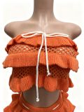 Casual Ruffles Knits Tie Up Beach 2 Piece Shorts Set CM-60412