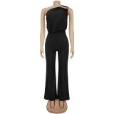 Slash Shoulder Solid Color Loose Jumpsuit BY-7578