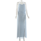 Sexy Mesh Solid Color Split Sling Maxi Dress XEF-K6D05526A