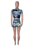 Short Sleeve Camouflage Print Two Piece Shorts Set SHD-8101