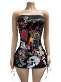 Print Tie Up Tube Top Bandage Dress GFCF-1464