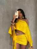 Slash Neck Off Shoulder Tie Up Two Piece Skirts Set QYMF-A740