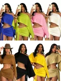 Slash Neck Off Shoulder Tie Up Two Piece Skirts Set QYMF-A740