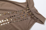 Backless Beaded Chain Fit Halterneck Romper XEF-K6Q04496A