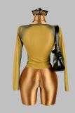 See Through Print Short Sleeve Tops YWXS-XS-Q23TP410-K25L989