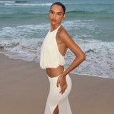 Halterneck Backless Tops Split Long Skirt Suit DLSF-K6S01666A