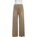 Solid-color Gradient Straight-leg Jeans  GPKJ-MR46157