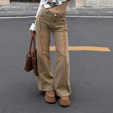 Solid-color Gradient Straight-leg Jeans  GPKJ-MR46157