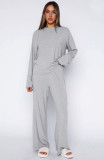 Solid Color Long Sleeve Lounge Wear Pants Suit SSNF-211517
