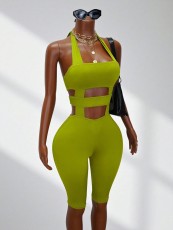 Solid Color Halterneck Backless Sport Romper GHYX-TXY5305
