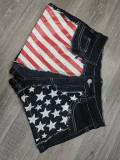 Retro Flag-Print Patchwork Denim Shorts GQLF-7777
