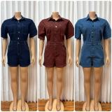 Short Sleeve Denim Romper GADE-6703