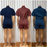Short Sleeve Denim Romper GADE-6703