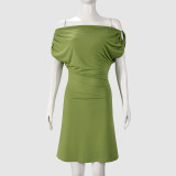 One Shoulder Solid Color Mini Dress GFRT-42135DBG