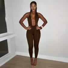 Solid Color Halterneck Backless Seventh Jumpsuit GDSF-C26JP127