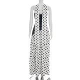 Patchwork Polka Dot High Split Maxi Dress GDSF-J26DS142