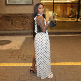Patchwork Polka Dot High Split Maxi Dress GDSF-J26DS142
