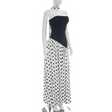 Patchwork Polka Dot High Split Maxi Dress GDSF-J26DS142