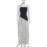 Patchwork Polka Dot High Split Maxi Dress GDSF-J26DS142