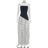 Patchwork Polka Dot High Split Maxi Dress GDSF-J26DS142