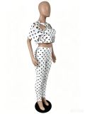 Polka Dot Print Holes Two Piece Pants Set YNSF-8032