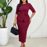 Plus Size Ruffles Half Sleeve Maxi Dress GATE-626