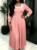 Plus Size Single Breasted Square Neck Maxi Dress GKEN-AM041206