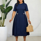 Plus Size Solid Color Short Sleeve Midi Dress GCZF-8661