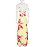 Print Contrast Color Backless Sling Maxi Dress GPKJ-MR48657