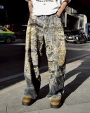 Men's Plus Size Graffiti 3D-Printed Straight-Leg Jeans GYLN-0429