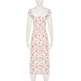 Lace Edge Print Short Sleeve Maxi Dress GPKJ-MR48786