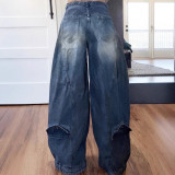 Plus Size Fashion Washed Wide Leg Jeans BGN-367
