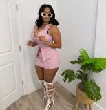 Cusual Sleeveless Hooded Two Piece Skirt Set TR-1366