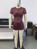 Mesh Patchwork Short Sleeve Romper GHYX-TXY5387