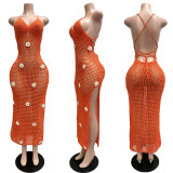 Crocheted Halterneck Split Beach Maxi Dress CM-60505