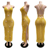 Crocheted Halterneck Split Beach Maxi Dress CM-60505